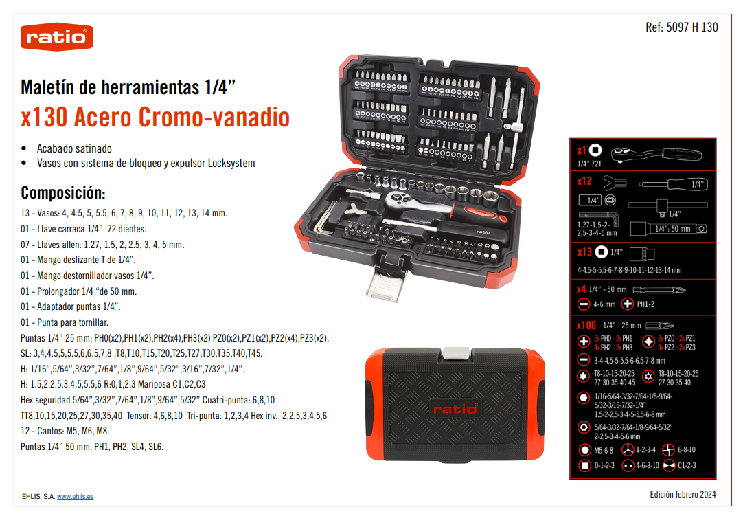 ESTUCHE 130 HERRAMIENTAS RATIO - Imagen 2