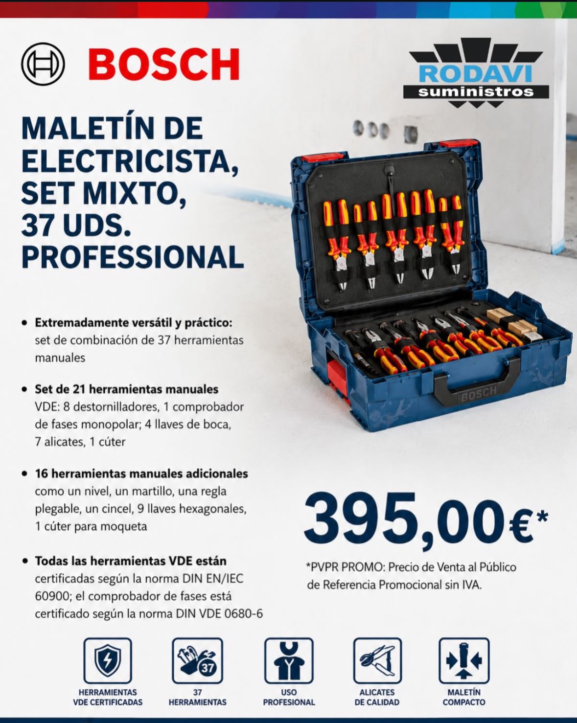 MALETÍN PROFESSIONAL BOSCH DE ELECTRICISTA 37 UDS - Imagen 2